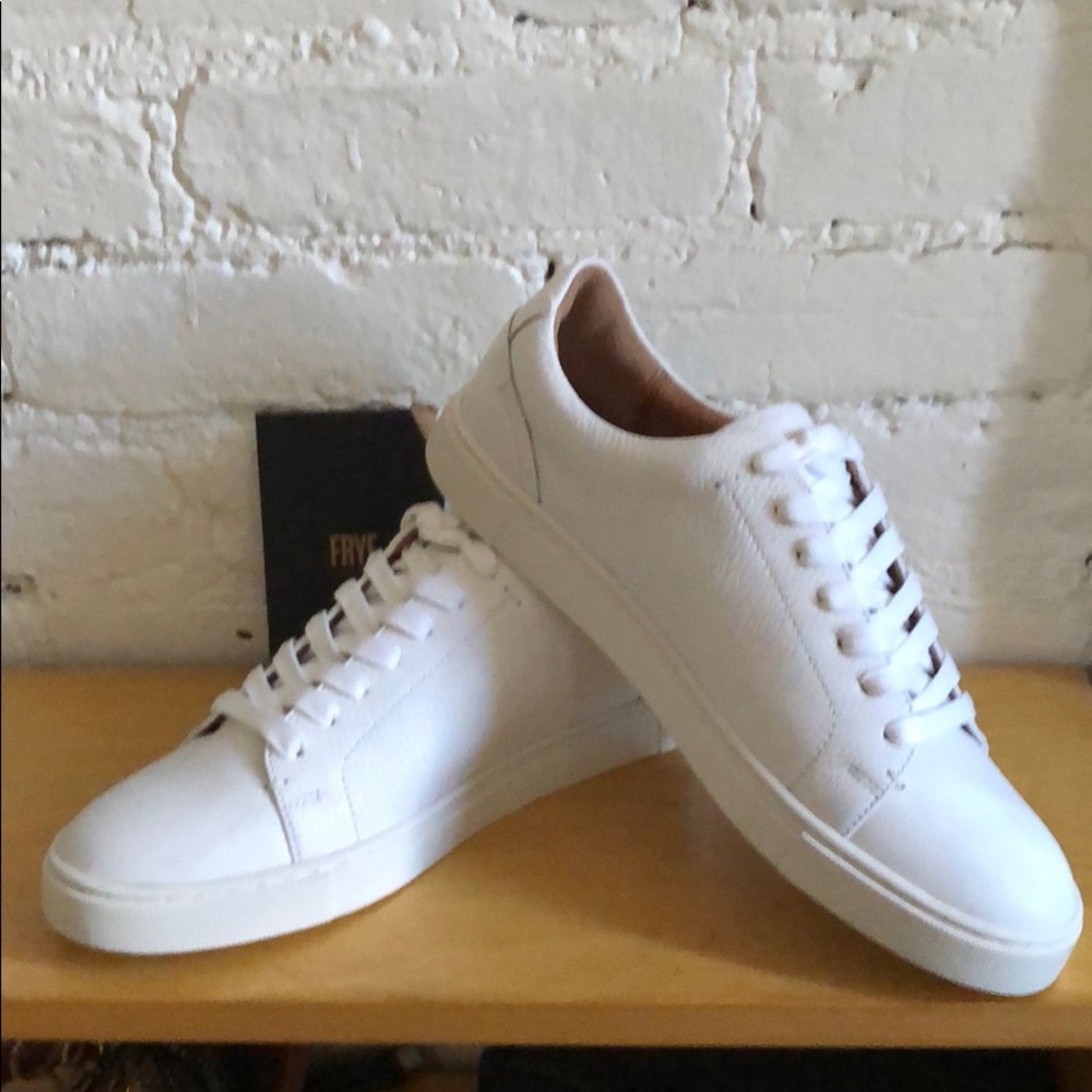 White leather Frye ivy low lace sneakers